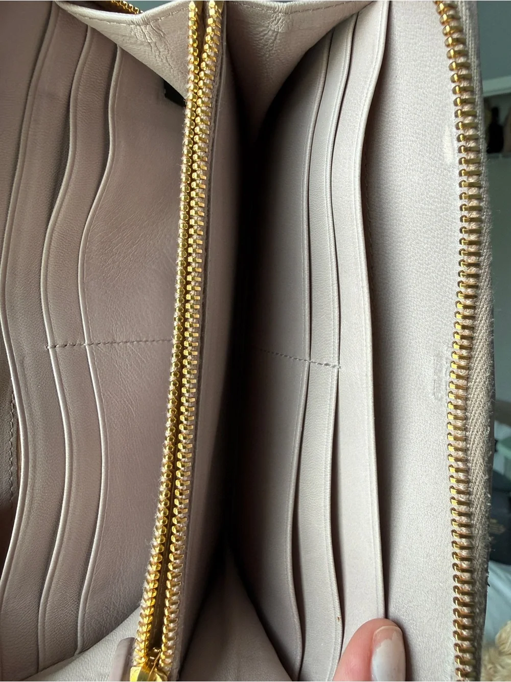 a Nappa Gaufré Leather Zip-Around Wallet – Beige/Blush Pink